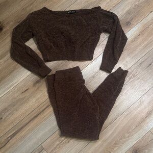 Brown Knit Two-Piece Lounge Set